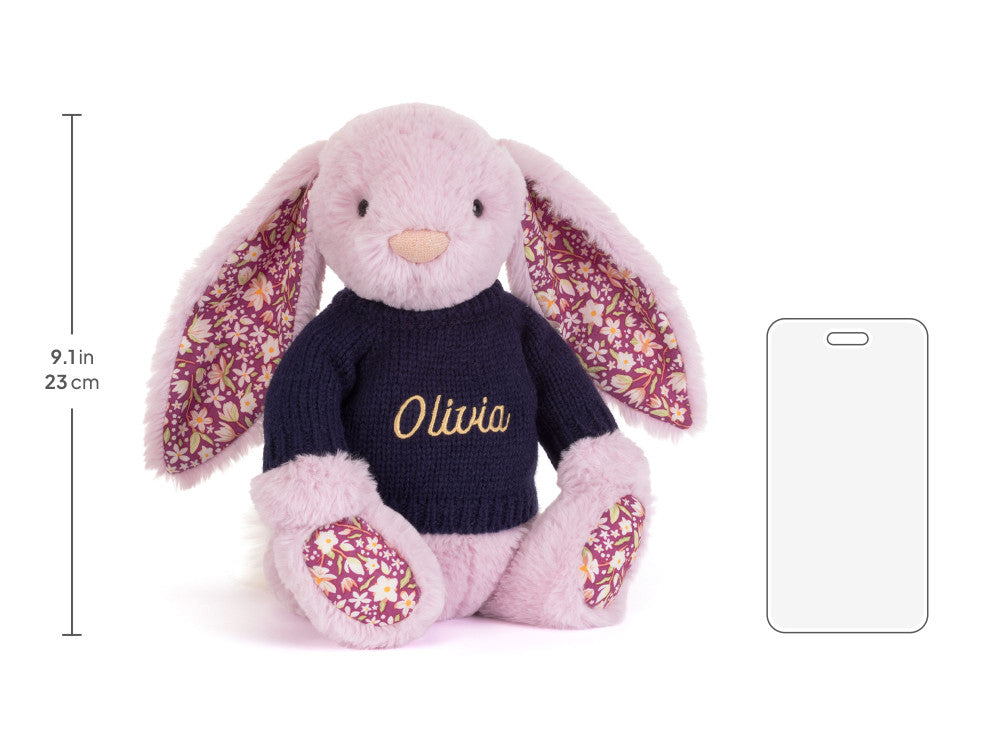 Thistlepop Blossom Luxe Bunny with Personalized Navy Jumper