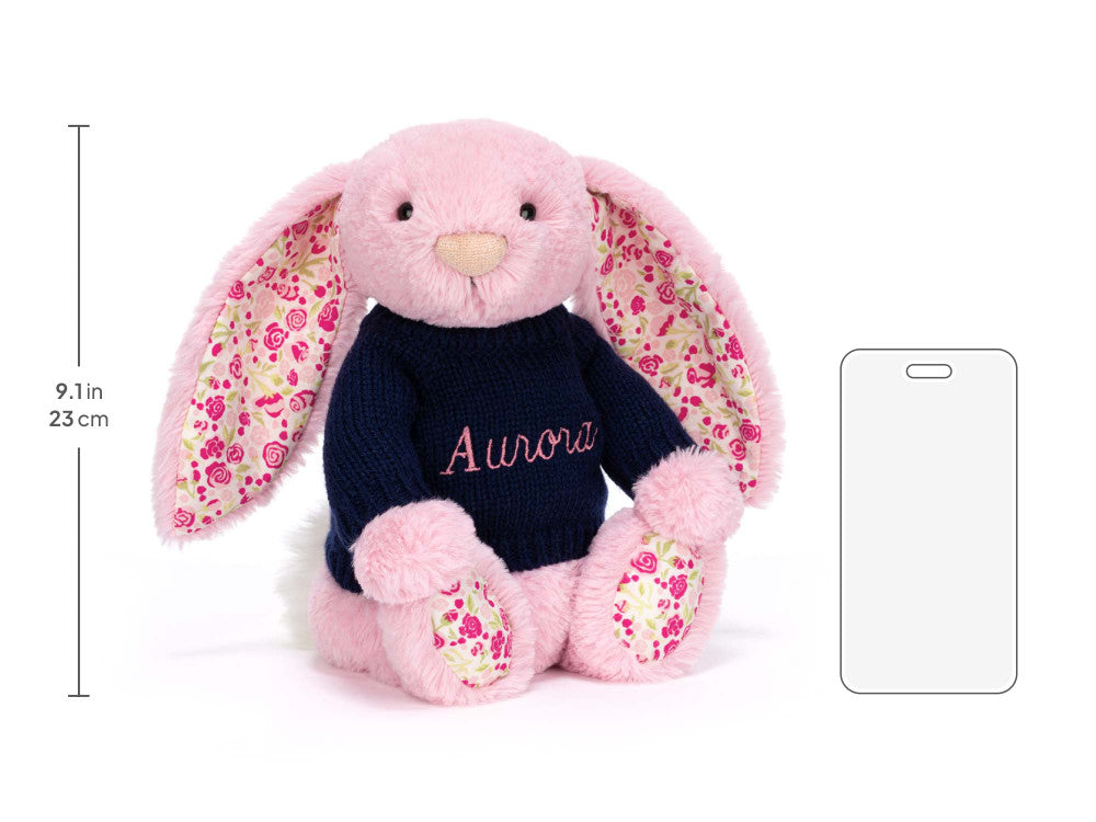 Blushkin Blossom Luxe Bunny with Personalized Navy Jumper