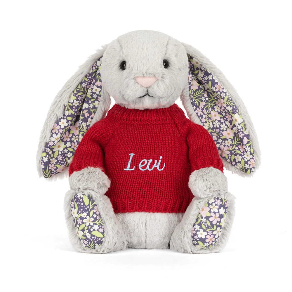 Blossom Silver Bunny 'Bloom' with Personalized Red Jumper