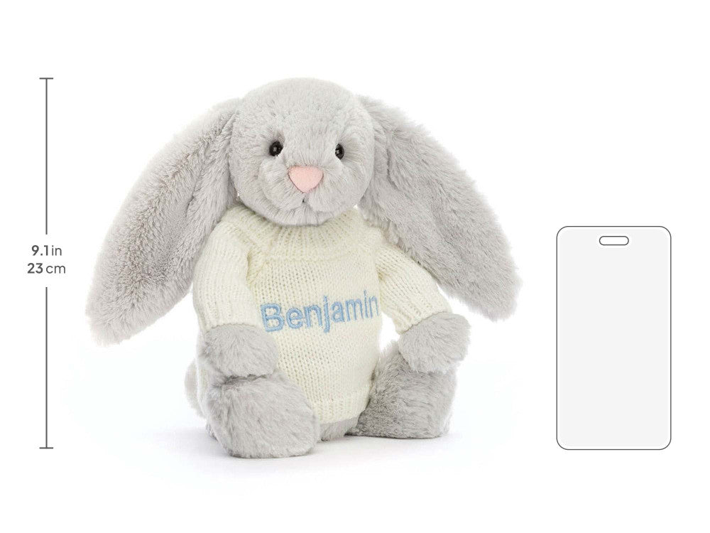 Bashful Silver Bunny with Personalized Cream Jumper