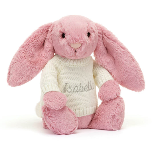 Bashful Tulip Pink Bunny with Personalized Cream Jumper