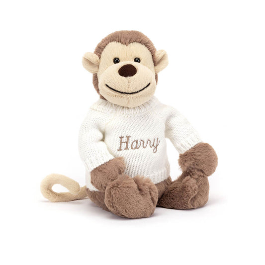 Bashful Monkey with Personalized Cream Jumper