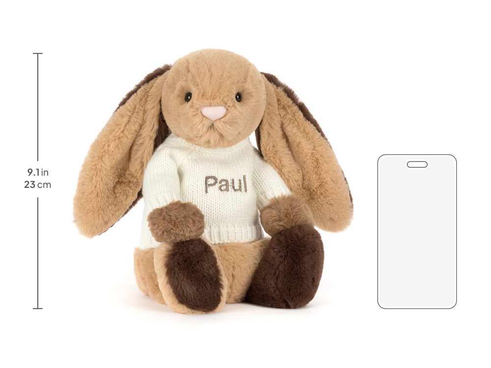 Bashful Patchwork Brown Bunny with Personalized Cream Jumper