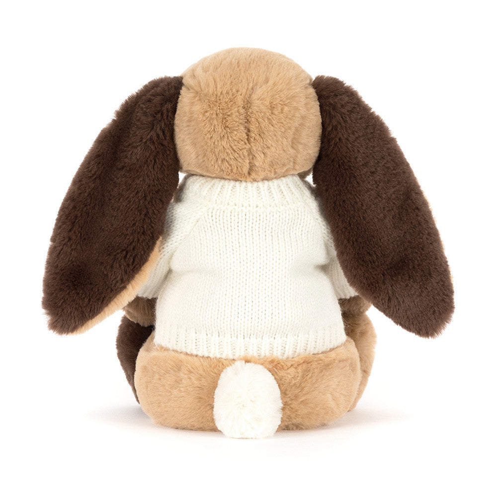 Bashful Patchwork Brown Bunny with Personalized Cream Jumper