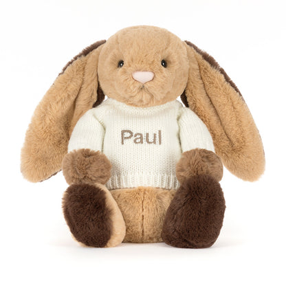 Bashful Patchwork Brown Bunny with Personalized Cream Jumper