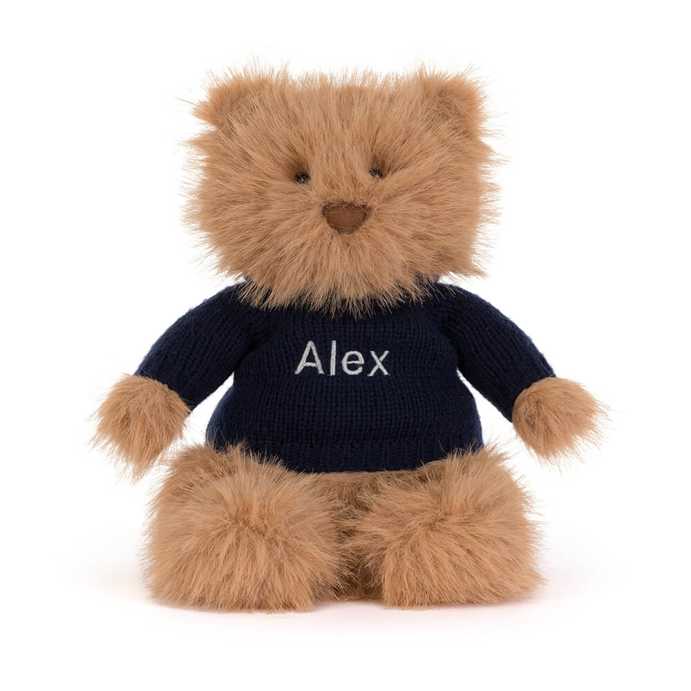Bartholomew Bear Bouffant with Personalized Navy Jumper