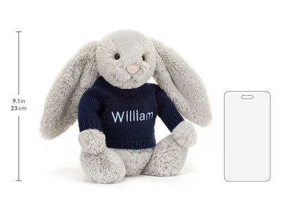 Bashful Silver Bunny with Personalized Navy Jumper