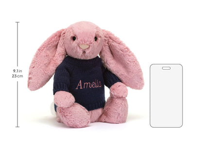 Bashful Tulip Pink Bunny with Personalized Navy Jumper