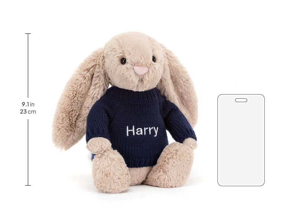 Bashful Beige Bunny with Personalized Navy Jumper
