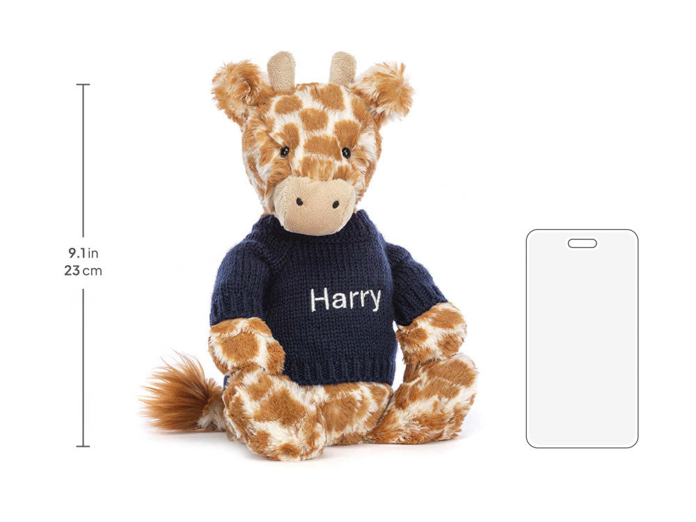 Bashful Giraffe with Personalized Navy Jumper