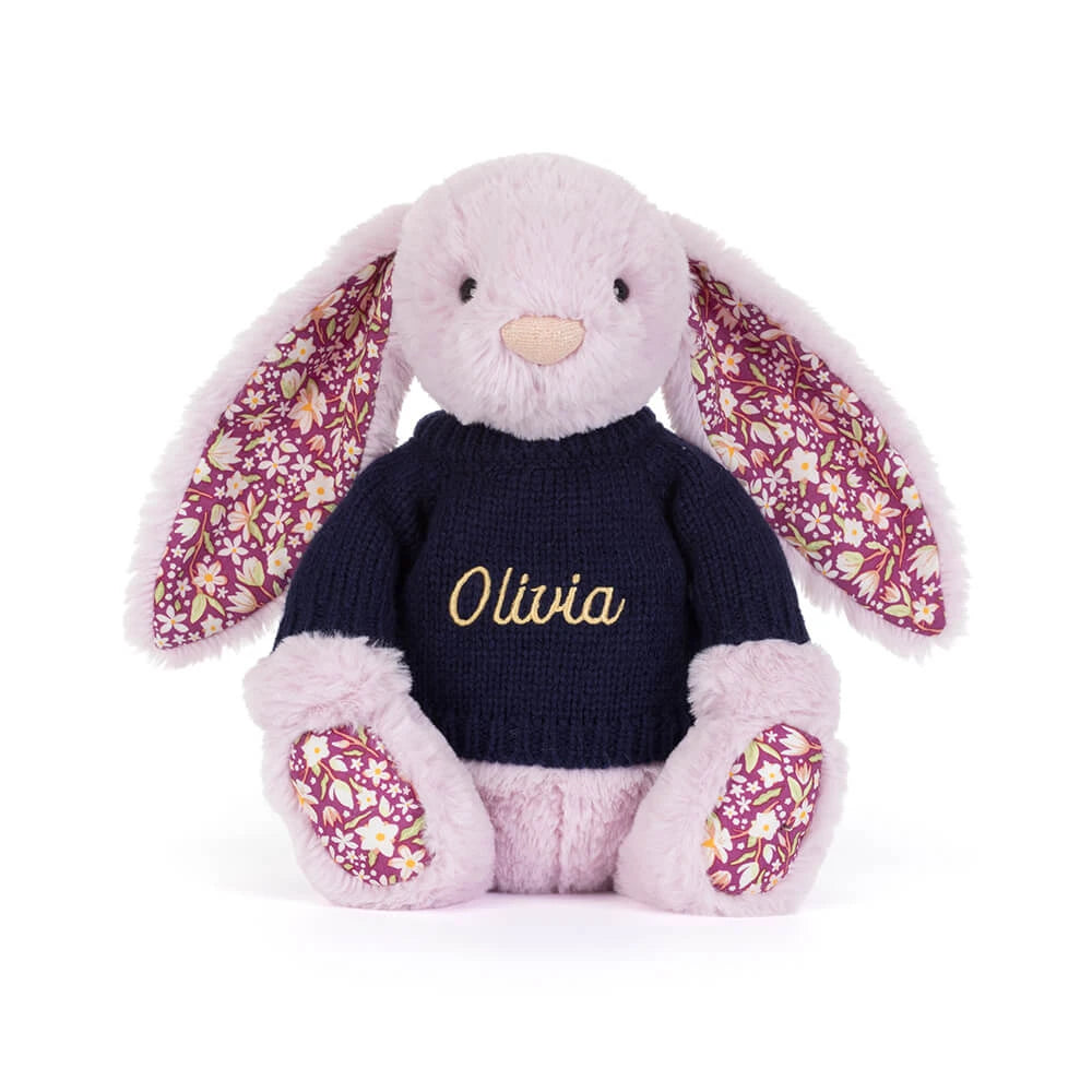Thistlepop Blossom Luxe Bunny with Personalized Navy Jumper