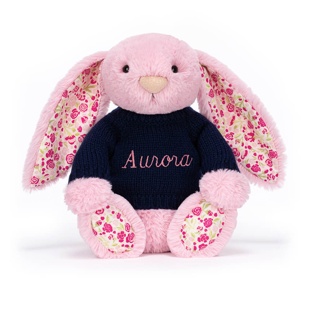 Blushkin Blossom Luxe Bunny with Personalized Navy Jumper