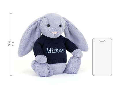 Bashful Viola Bunny with Personalized Navy Jumper