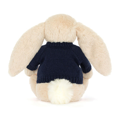 Bashful Luxe Bunny Willow with Personalized Navy Jumper