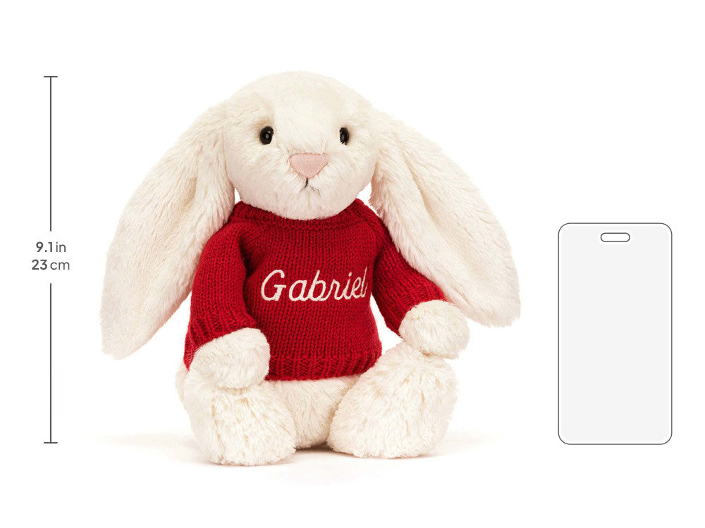 Bashful Cream Bunny with Personalized Red Jumper