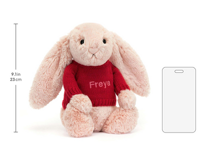 Bashful Blush Bunny with Personalized Red Jumper