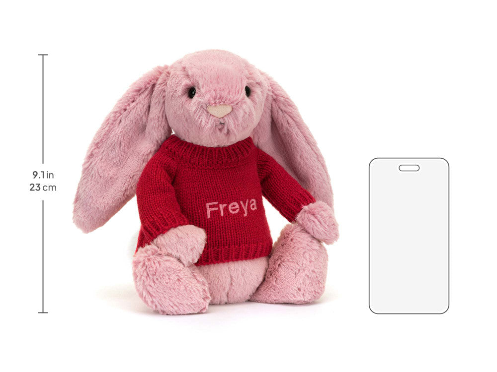 Bashful Tulip Pink Bunny with Personalized Red Jumper