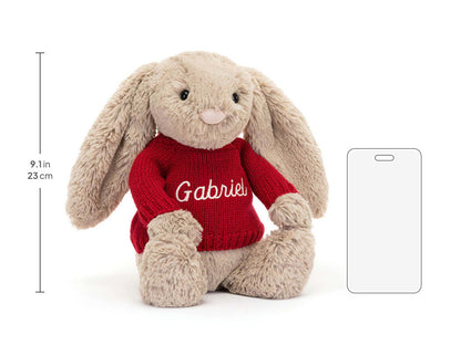 Bashful Beige Bunny with Personalized Red Jumper
