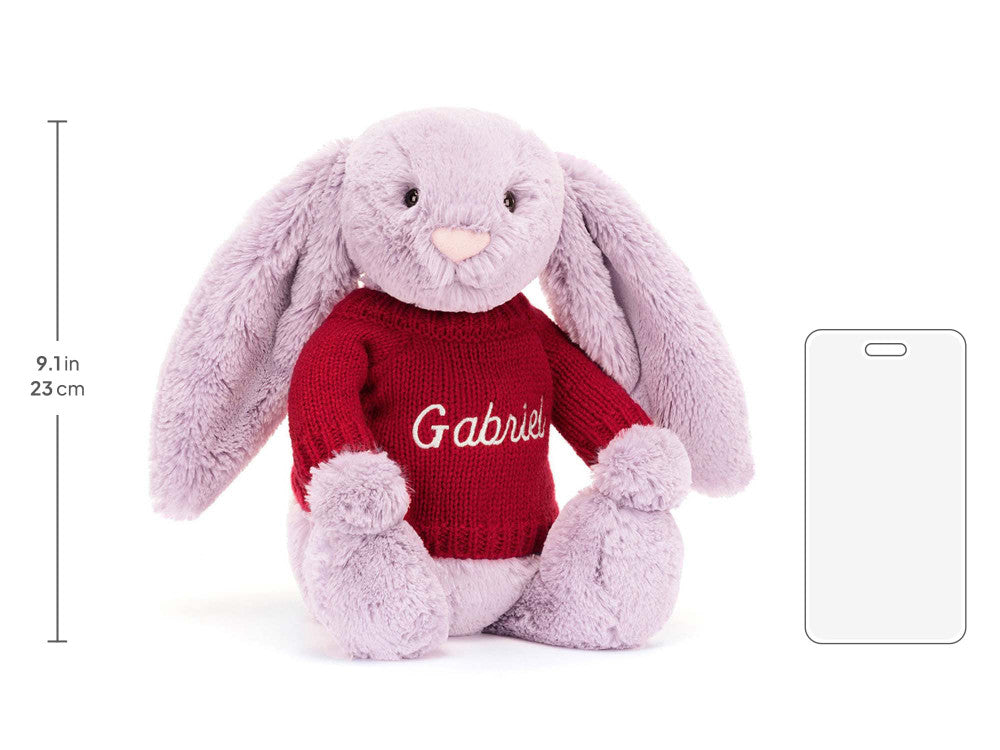 Bashful Lilac Bunny with Personalized Red Jumper