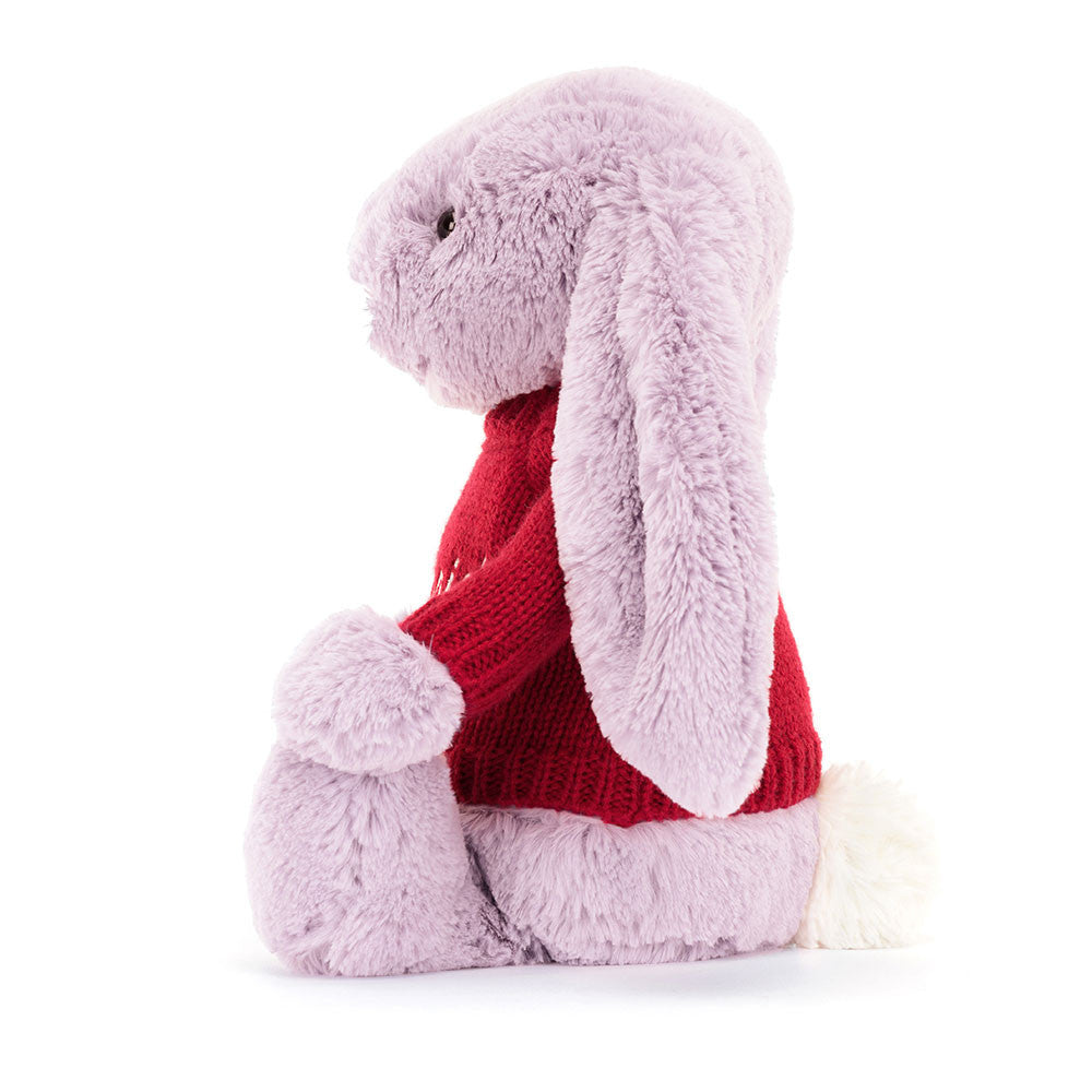 Bashful Lilac Bunny with Personalized Red Jumper