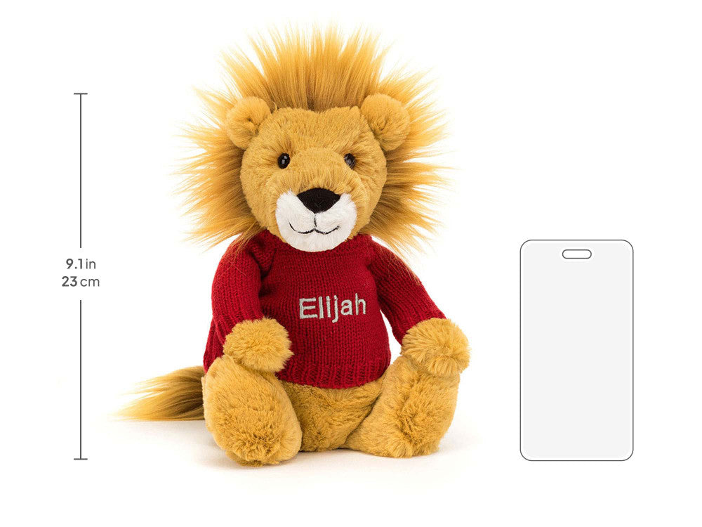 Bashful Lion with Personalized Red Jumper