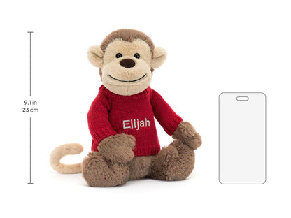 Bashful Monkey with Personalized Red Jumper