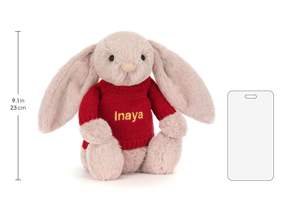 Bashful Luxe Bunny Rosa with Personalized Red Jumper
