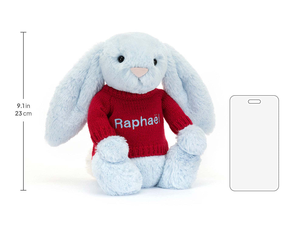 Bashful Blue Bunny with Personalized Red Jumper
