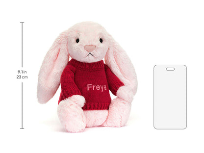 Bashful Pink Bunny with Personalized Red Jumper